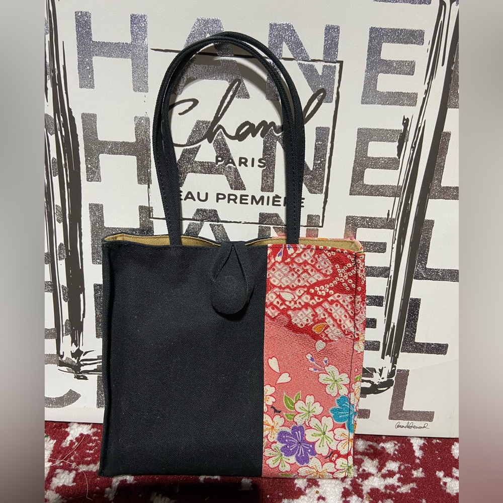 Asian Mini Bag, Top Handle Carry, Button Close